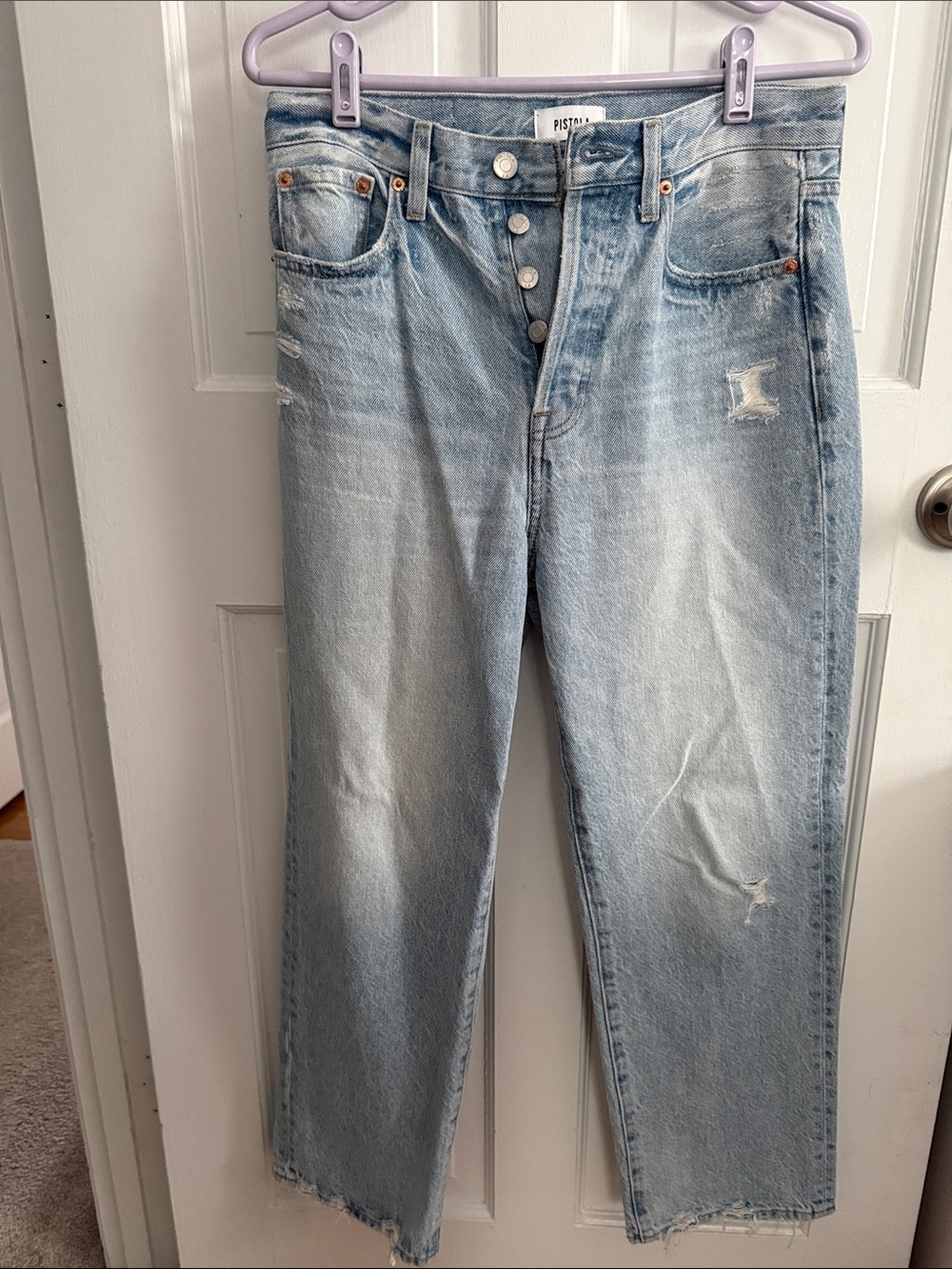pistola Light Blue Cropped Button-Fly Jeans